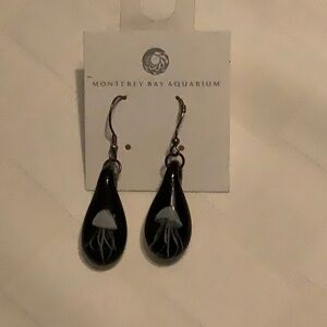 Monterey Bay Black Teardrop Earrings with Floral Design